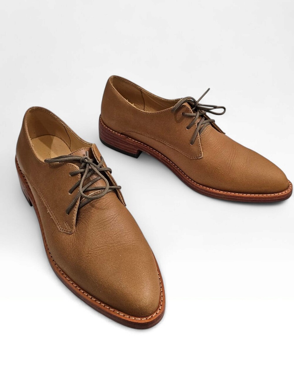 NISOLO Women James Tan Brown Lace Up Pointed Toe Stacked Heel Oxfords 7.5M
